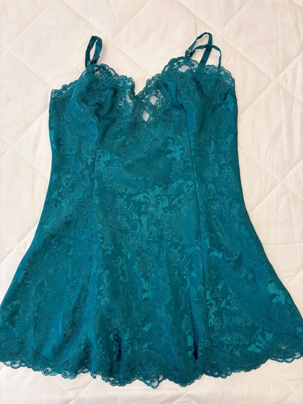 Victoria’s Secret Slip Dress Chemise Lace Teal Satin Floral Small Lingerie